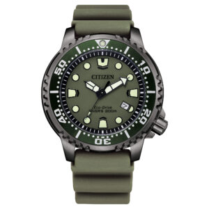 immagine frontale orologio citizen promaster verde eco-drive