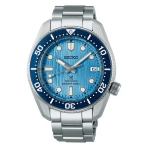 Questa è l'immagine frontale dell'orologio seiko prospex glacier edizione speciale save the ocean