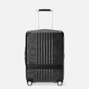 Questa è l'immagine frontale del trolley bagaglio a mano di montblanc di colore nero