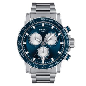 Questa è l'immagine frontale dell'orologio tissot supersport chrono con quadrante blu