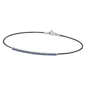 QUESTA è L'IMMAGINE FRONTALE DEL BRACCIALE PADDLE GIOIELLI REALIZZATO CON IL NYLON NERO E LA BARRETTA IN ORO BIANCO 18 KT E ZAFFIRI