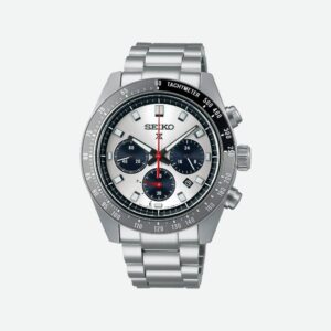 QUESTA è L'IMMAGINE FRONTALE DELL'OROLOGIO SEIKO SPEEDTIMER CRONOGRAFO AL QUARZO CON RICARICA SOLARE E QUADRANTE GRIGIO
