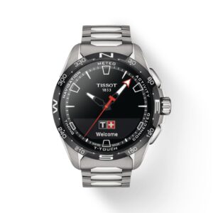 Questa è l'immagine frontale dell'orologio tissot t-touch connect solar in titanio