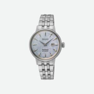 Questa è l'immagine frontale dell'orologio seiko presage cocktail con diamantini e quadrante azzurro