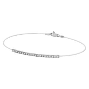 Questa è l'immagine del Bracciale barretta tennis realizzato in oro bianco, diamanti e nylon trasparente della Collezione Volée di Paddle Gioielli