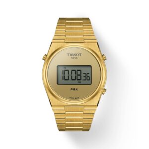 Questa è l'immagine frontale dell'orologio tissot prx digital dorato con quadrante 40 mm e movimento al quarzo