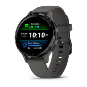 Questa è l'immagine frontale dell'orologio GARMIN Venu 3s Pebble Grey Slate con cinturino in silicone