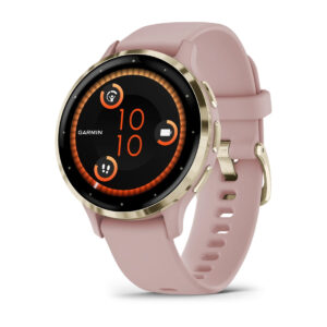 Questa è l'immagine frontale del GARMIN Venu 3s Dust rose soft gold con cinturino in silicone