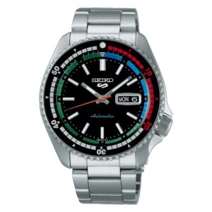 Questa è l'immagine frontale dell'orologio seiko 5 sport edizione speciale del regatta timer con quadrante nero