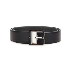 Questa è l'immagine frontale della cintura di montblanc reversibile con pellame sartorial nero e grigio