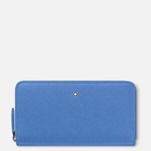 Questa immagine rappresenta un portafoglio da donna con 12 scoparti e zip completa colore dusty blu
