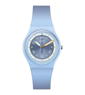 QUESTA IMMAGINE RAPPRESENTA UN OROLOGIO SWATCH FROZEN WATERFALL DI COLORE AZZURRO