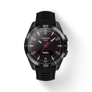 Questa è l'immagine frontale dell'orologio tissot t-touch connect sport con cinturino nero e cassa nera
