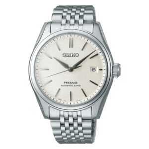 Questa è l'immagine frontale dell'orologio seiko presage classic series realizzato con quadrante bianco