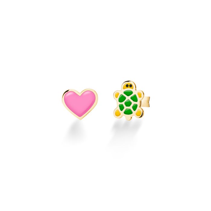 QUESTA E' L'IMMAGINE DEGLI ORECCHINI LE BEBE' PRIMEGIOIE IN ORO9KT E SMALTO A FORMA DI CUORE E TARTARUGA