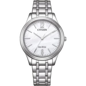 questa è l immagine dell orologio citizen eco drive donna con quadrante bianco e cinturino in acciaio