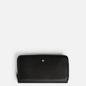 Questa è l'immagine frontale del portafoglio con cerniera e 12 scomparti di montblanc nel pellame soft nero