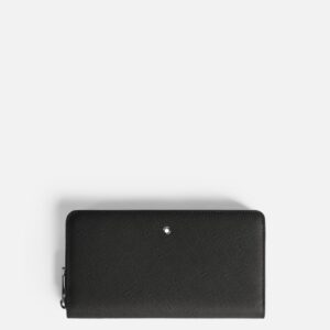 Questa è l'immagine frontale del portafoglio con cerniera e 12 scomparti di montblanc nel pellame sartorial nero