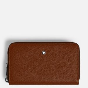 Questa è l'immagine frontale del portafoglio medio con cerniera e 12 scomparti di montblanc nel pellame sartorial fulvo