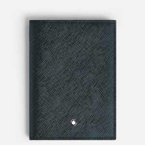 Questa è l'immagine frontale della custodia porta passaporto di monblanc nel pellame sartorial bicolore nero/Blu